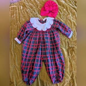 Vintage Toddler Baby Christmas Plaid Bubble Jumpsuit